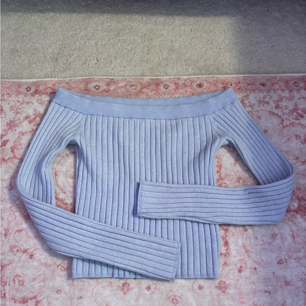 Aerie Off-Shoulder Sky Blue Ribbed Sweater